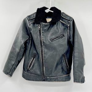 Zara Vegan Leather Moto Jacket with Shearling Collar and Lining sz 5 {ZZ}